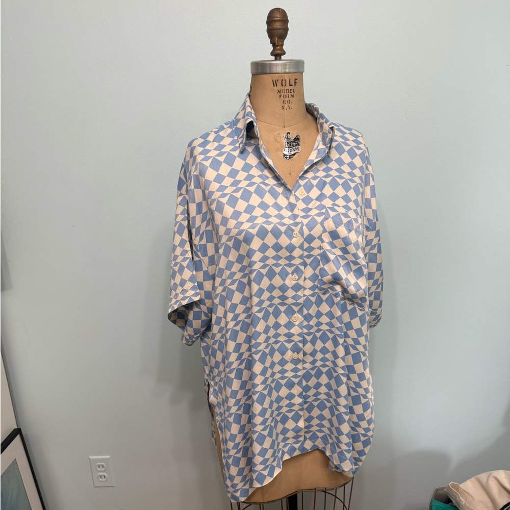Zara Blue and White oversized Geometric Shirt